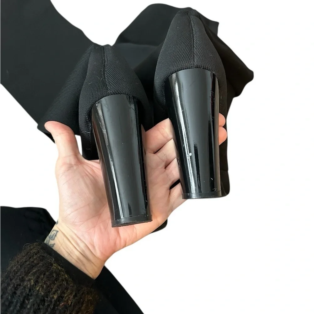 Boutique Black Over-the-Knee Boots 3.5” heel Sherpa footbed winter heeled boot
